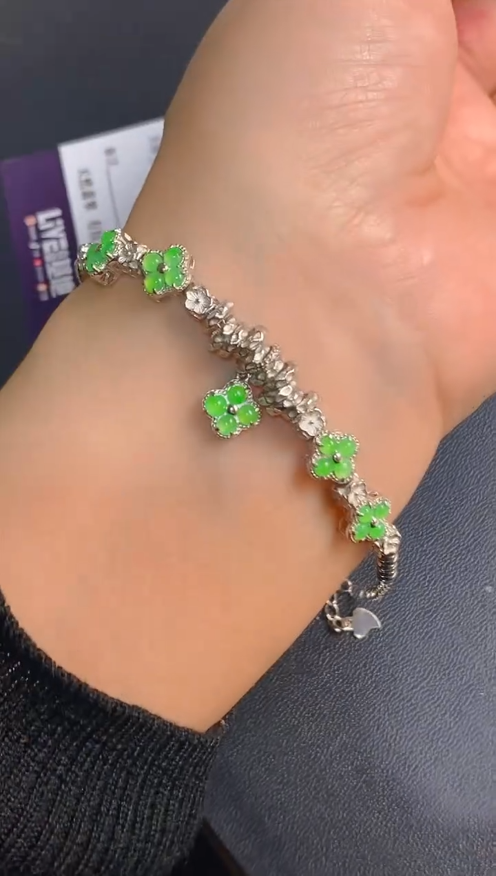 【闪购商品】翡翠耳饰银S925镶嵌天然A货翡翠1