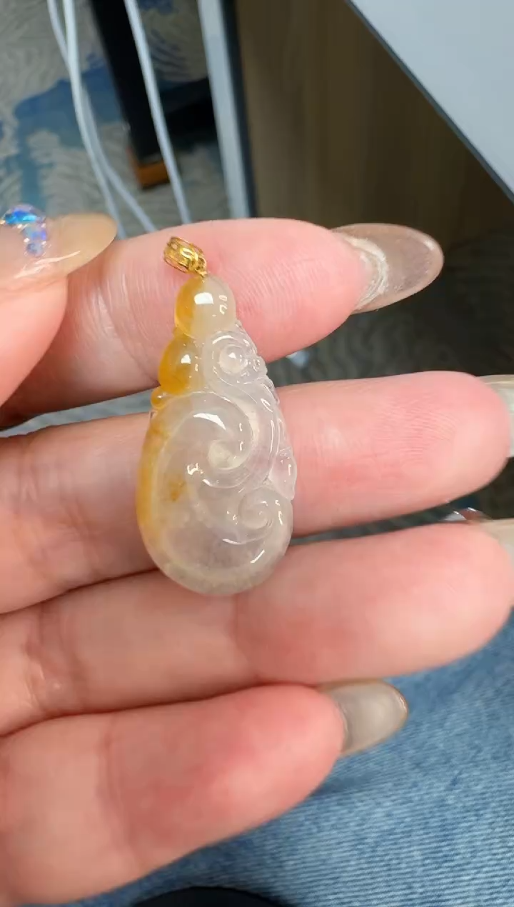 翡翠18K金镶嵌吊坠(不含链)天然缅甸A货缅甸