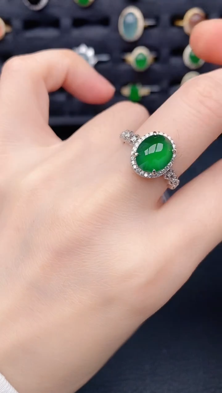 银S925镶嵌戒指翡翠天然a货翡翠118