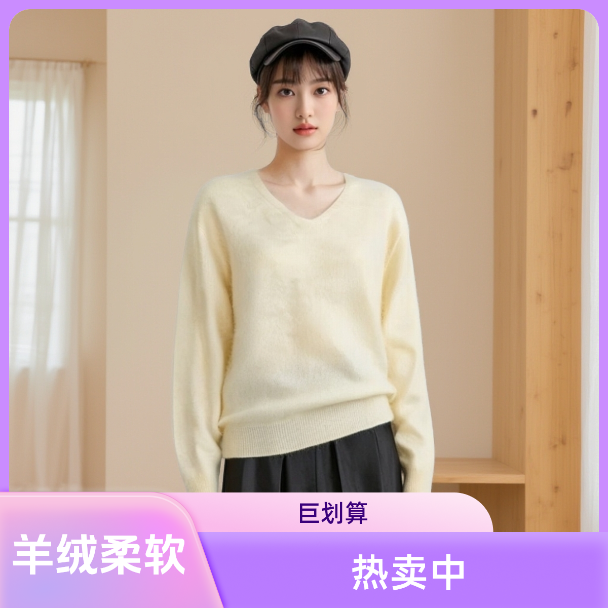 拉绒V领女纯色羊绒羊绒衫柔软秋冬打底衫