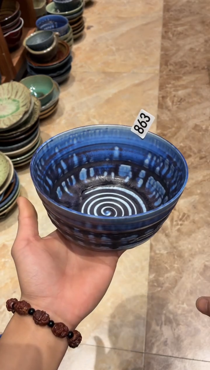 瓷片仙*掌863 窑变蓝手工碗1个