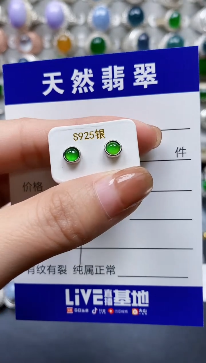 【闪购商品】翡翠耳饰银S925镶嵌0589