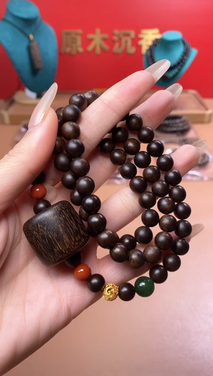 【闪购商品】沉香手串Y玉化紫08三圈+虎斑留疤白沉香木雕顶珠