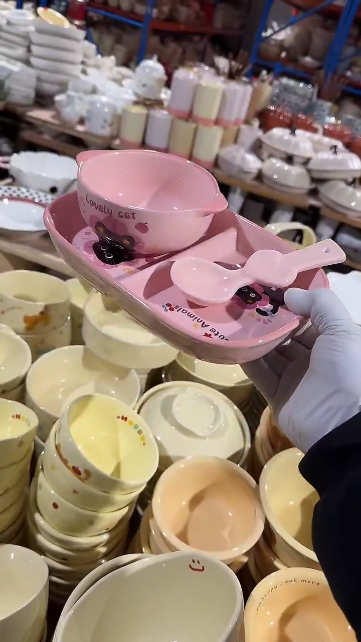 陶瓷粉色分餐3件套微瑕 凑满20元包邮