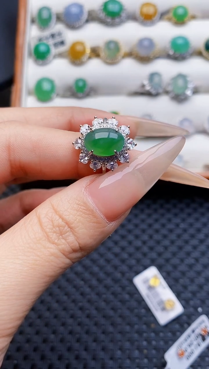 银S925镶嵌戒指翡翠4254