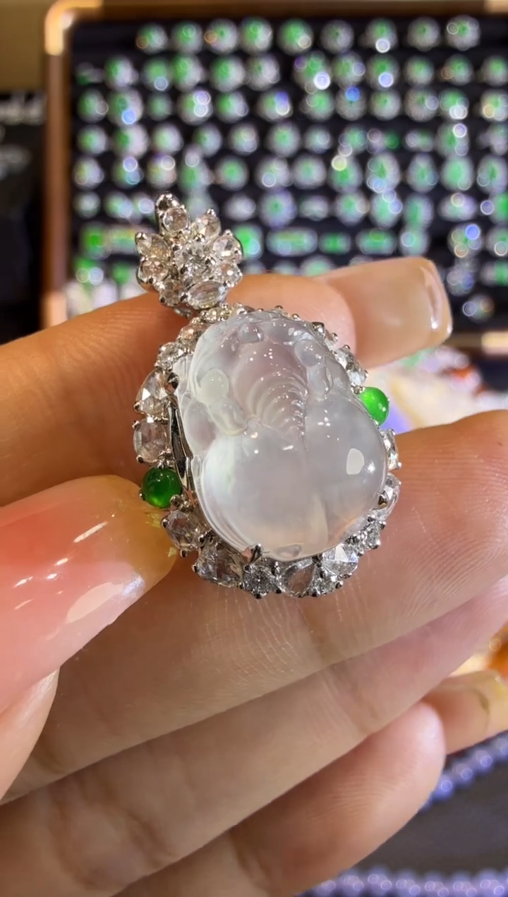 【闪购商品】翡翠戒指18K金镶嵌玻璃种貔貅戒指吊坠两用款