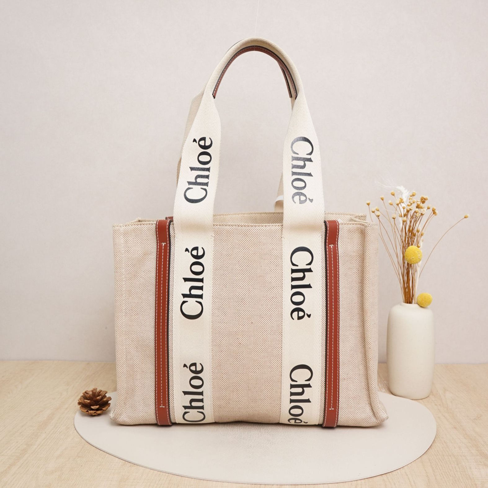 95新 Chloe/蔻依  蔻依托特包中号米色帆布/DS037351