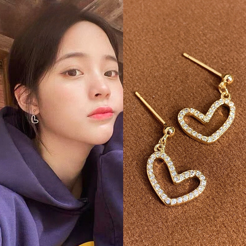 925银玻璃耳饰 欧阳娜娜同款爱心银针小众气质高级感圆脸显瘦个性