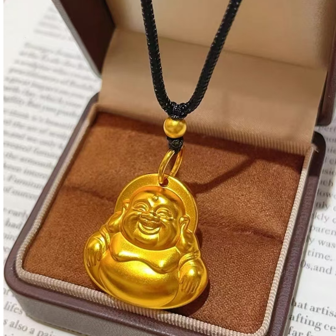 合金吊坠 古法弥勒佛吊坠金色链子饰品项链中式挂坠时尚金佛公