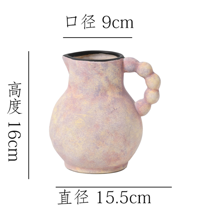 【莫奈紫-法式奶壶口花瓶】法式提手花瓶陶瓷花器摆件客厅花瓶