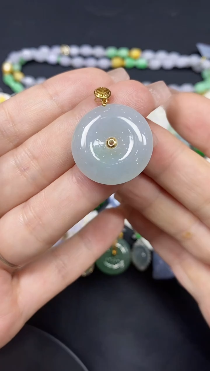 吊坠(不含链)18K金镶嵌翡翠平安扣18K金扣镶嵌@@CMT