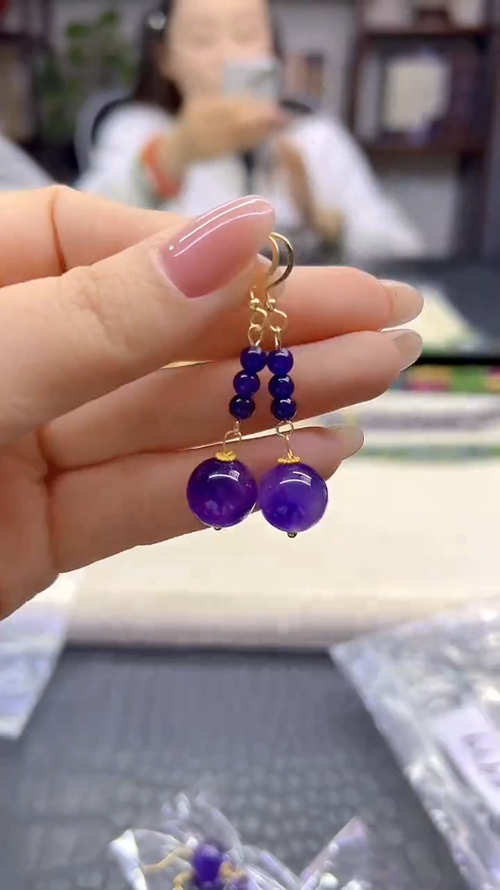 14K金镶嵌耳饰紫晶DIY款E979