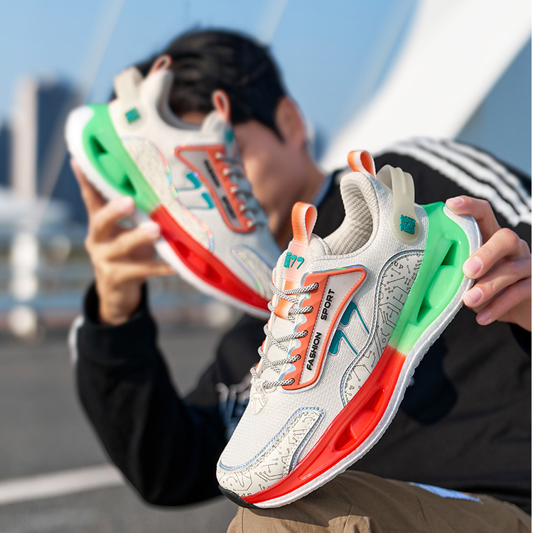 籣77夏季运动鞋时尚百搭软弹慢跑鞋透气潮流减震网面轻便休闲耐磨