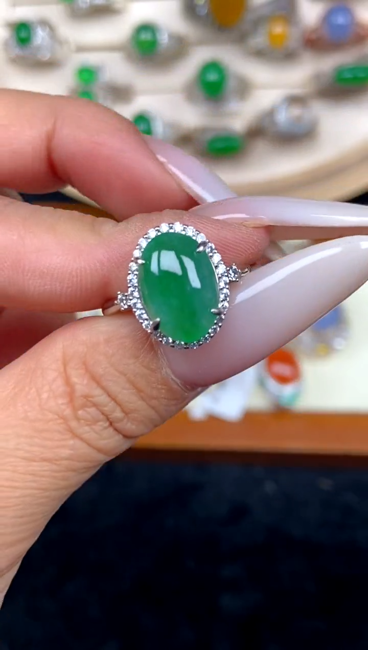 银S925镶嵌定制翡翠13天然缅甸A货翡翠蛋面