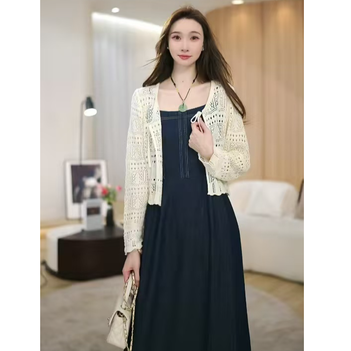 【春风栩栩】女装2025春季时尚牛仔连衣裙小衫套装两件套F43028A021