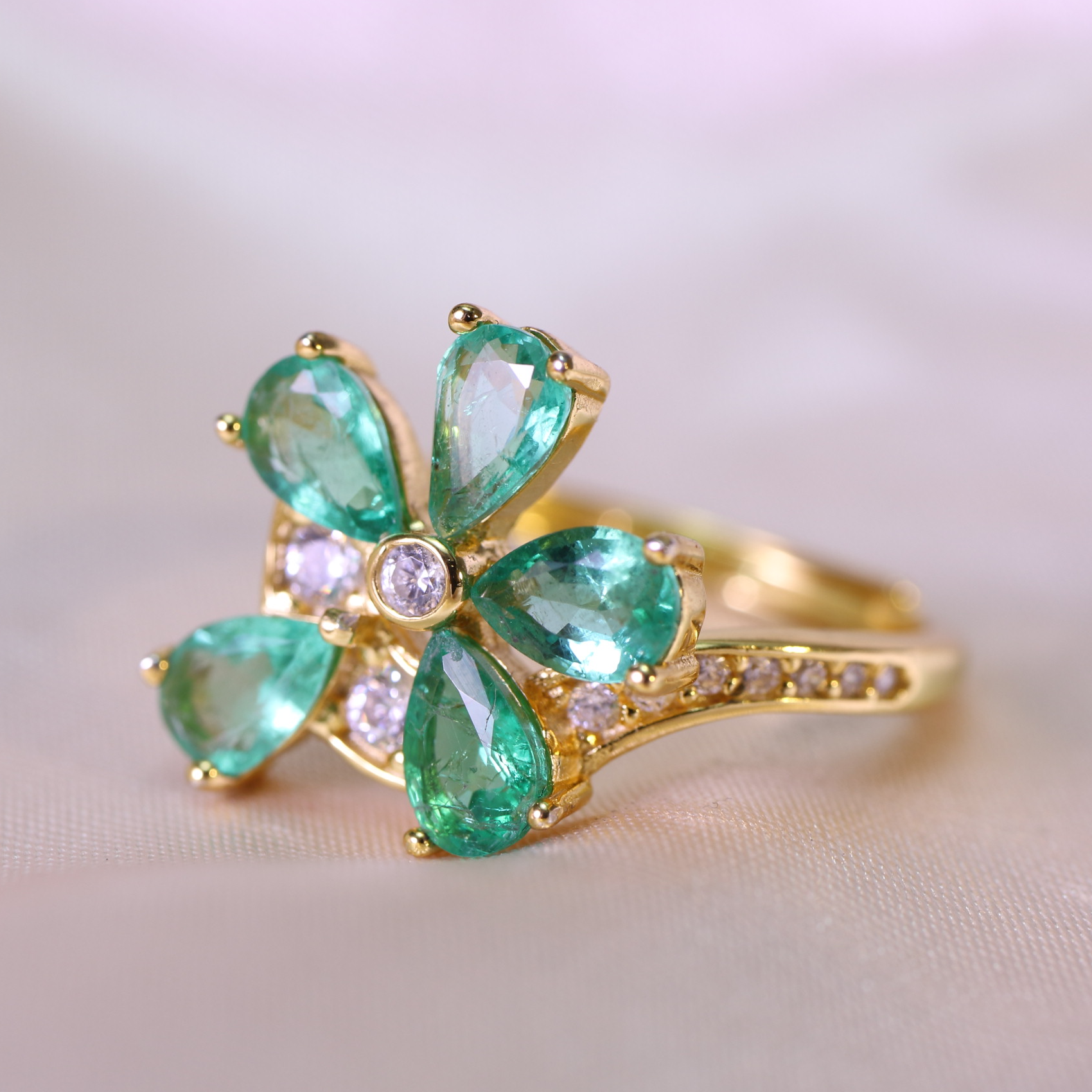 天然祖母绿戒指设计感轻奢花影系列