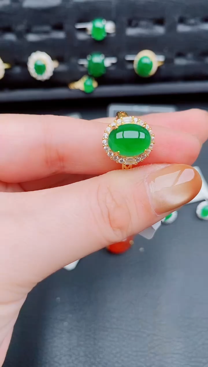 【闪购商品】翡翠戒指银S925镶嵌天然a货翡翠261