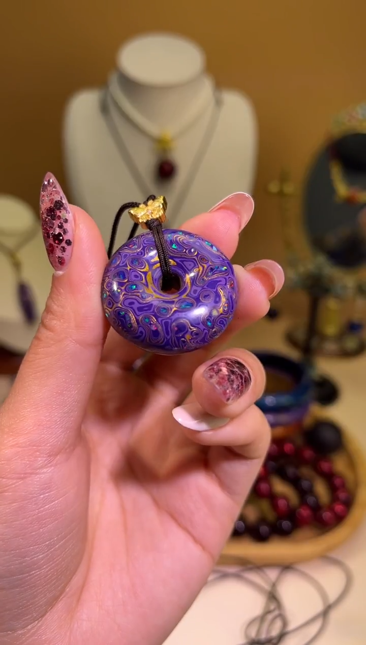 榕城大漆紫色变彩平安扣