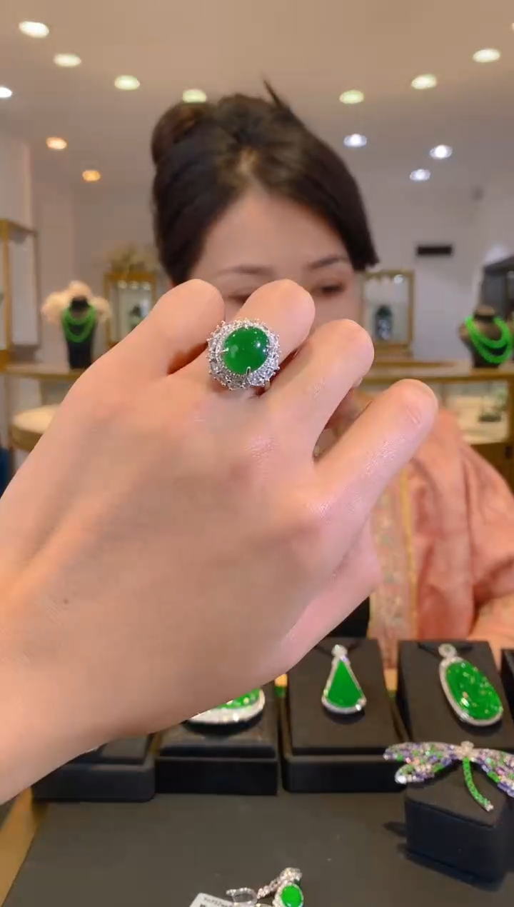 银S925镶嵌戒指翡翠翡翠天然A货翡翠多样性发