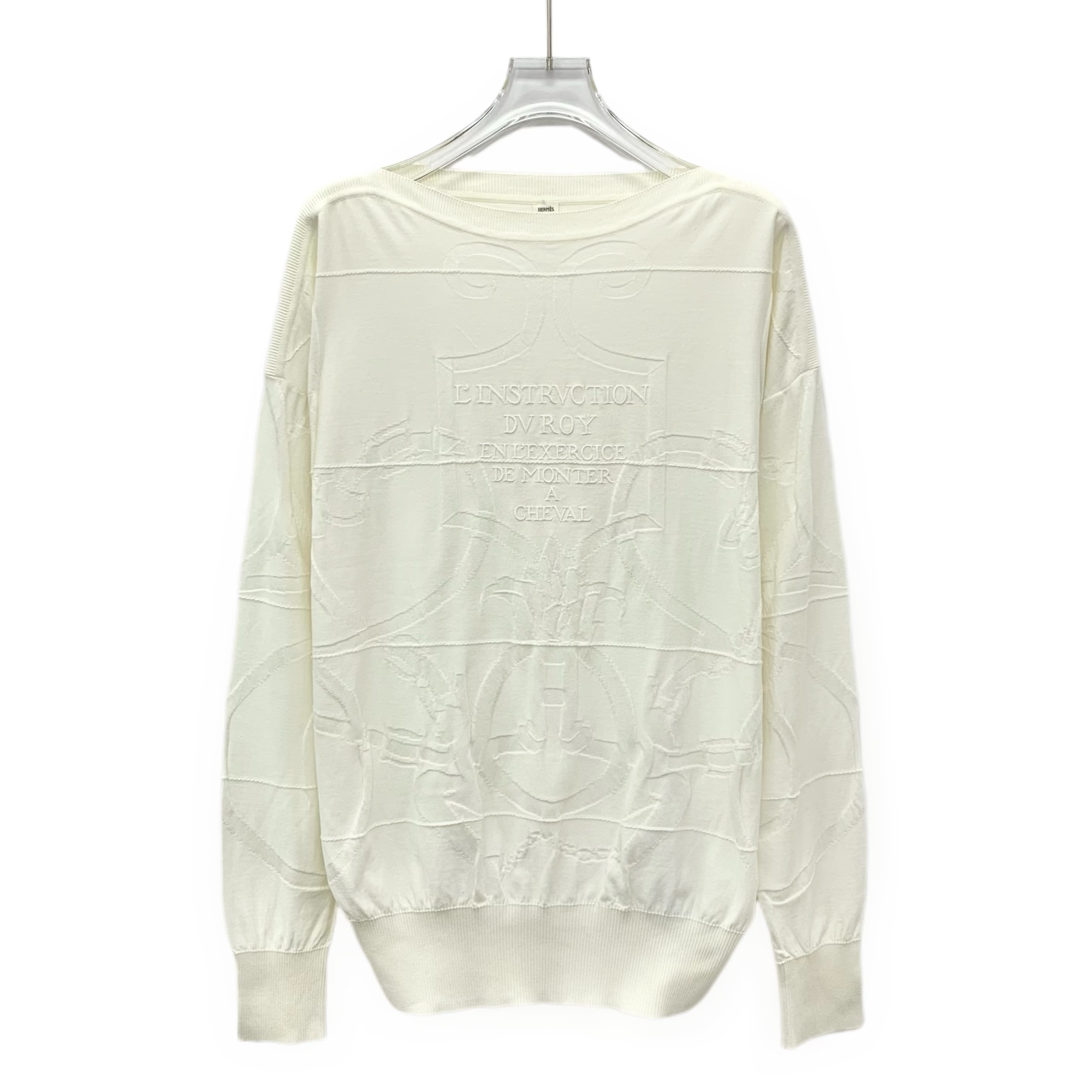 99新 Hermes/爱马仕  IM0583  米白色字母暗纹提花针织套头衫 S码