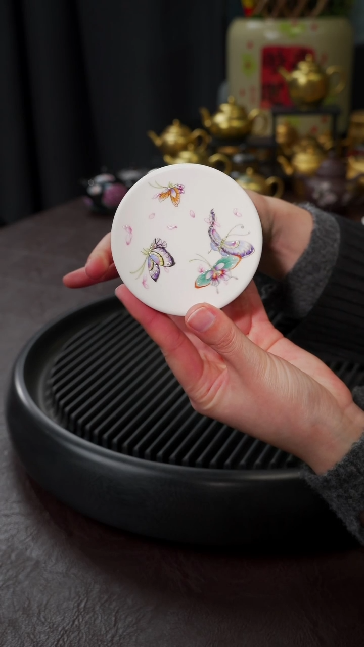 【闪购商品】杯【宜景窑手绘蝶舞】白色盖置