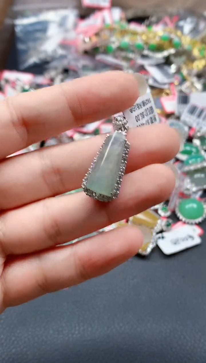 银S925镶嵌戒指翡翠天然A货缅甸翡翠