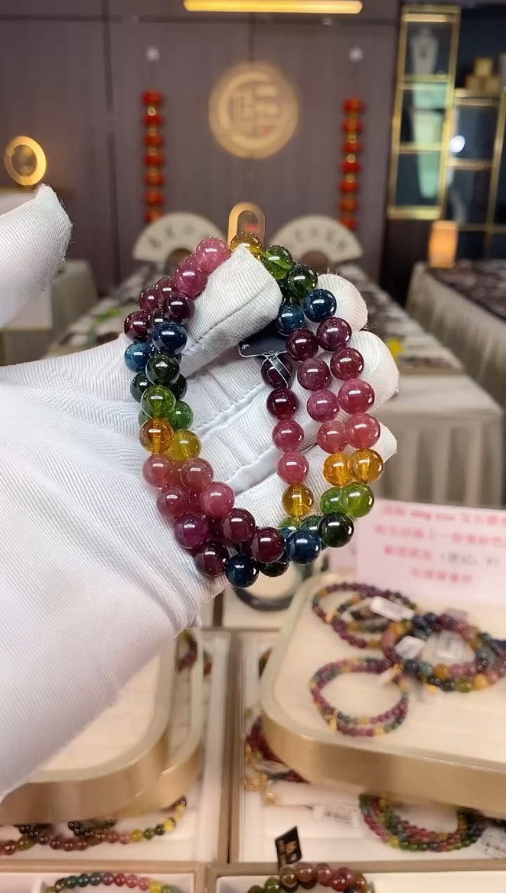 未镶嵌老矿碧玺彩虹三圈手串8mm+碧玺xion多样性发一条