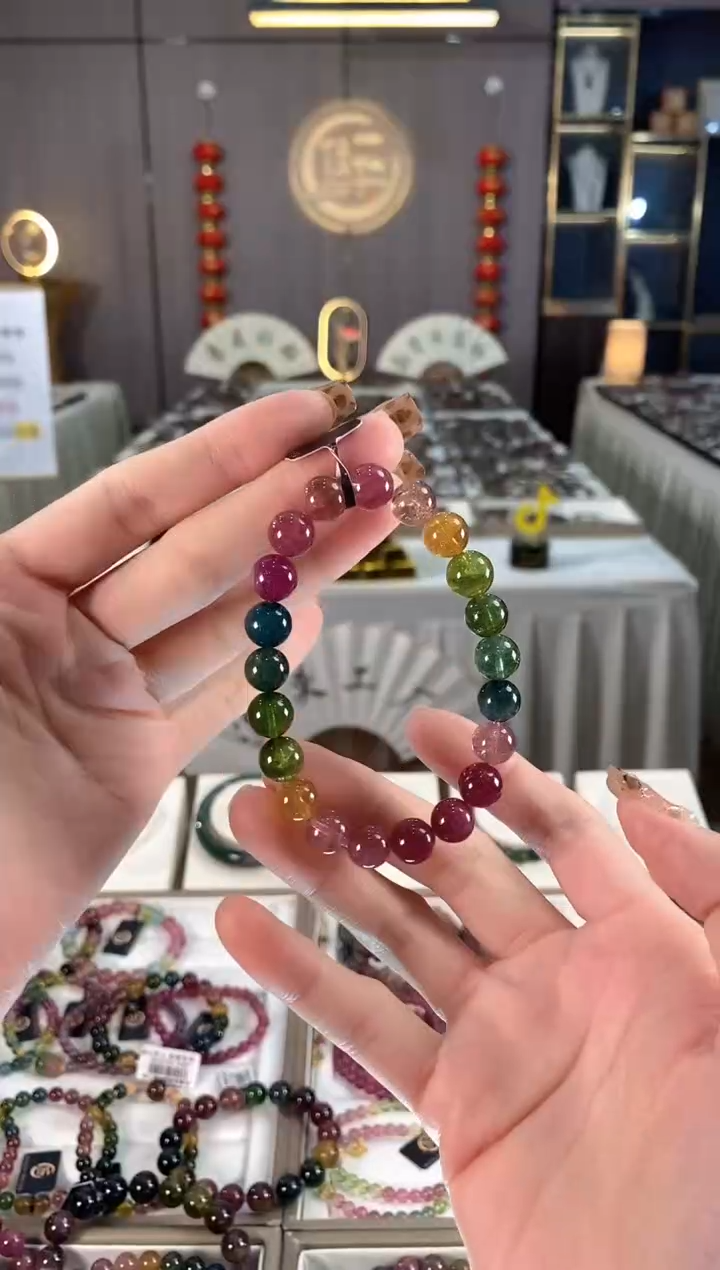 未镶嵌老矿碧玺色标彩虹单圈手串9mm+碧玺dan多样性发货一条