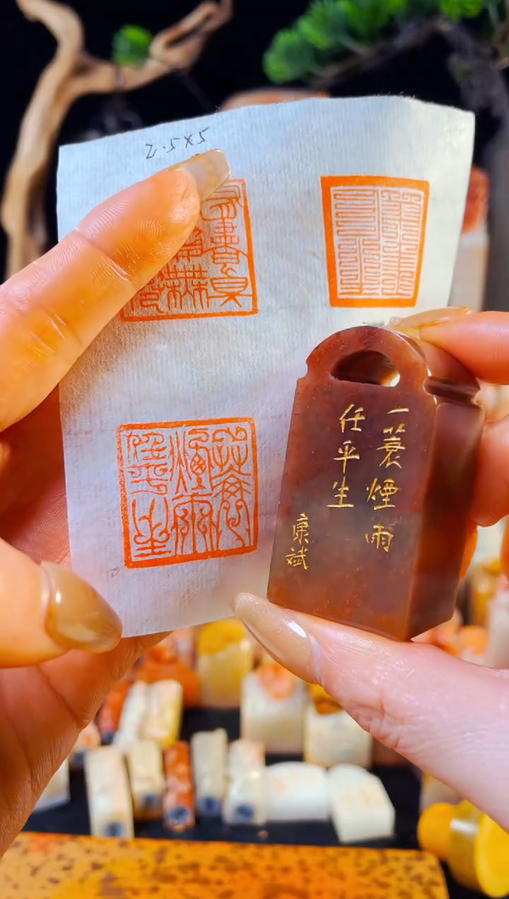【闪购商品】浙江红石印石手工篆刻《一蓑烟雨任平生》2.5