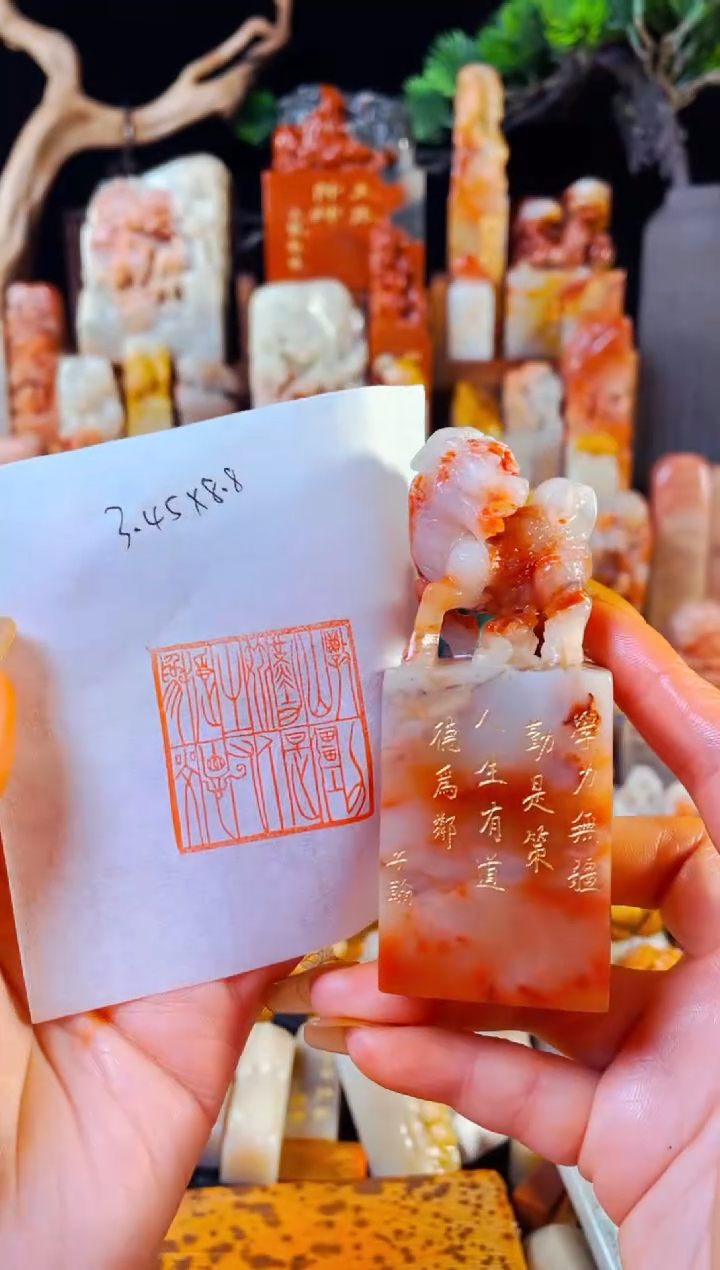 【闪购商品】老挝石印石手工篆刻《学力无疆勤是策....》3.4