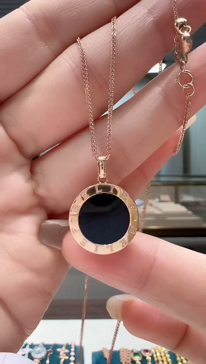 【闪购商品】玛瑙/玉髓吊坠(不含链)18K金镶嵌双面黑红圆饼吊坠