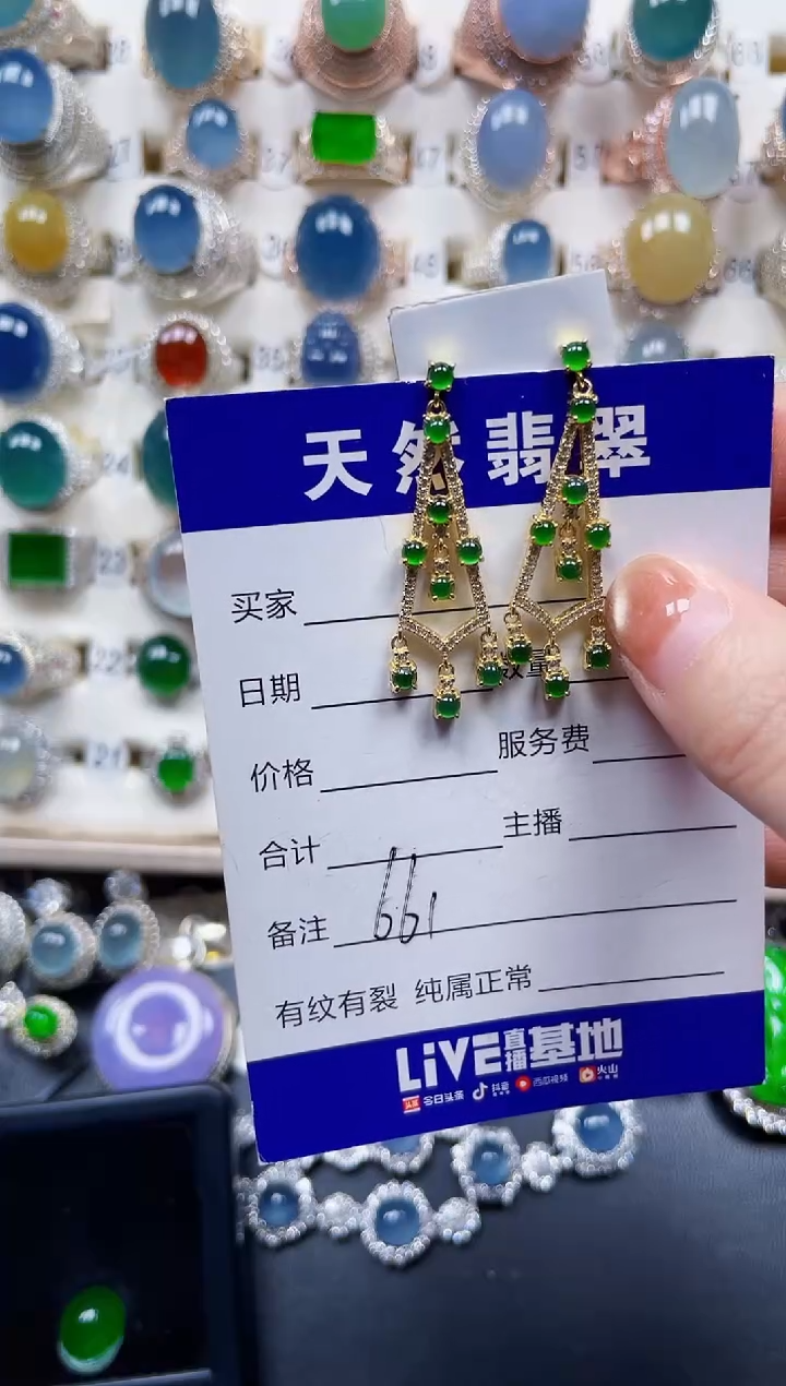 银S925镶嵌翡翠耳饰661