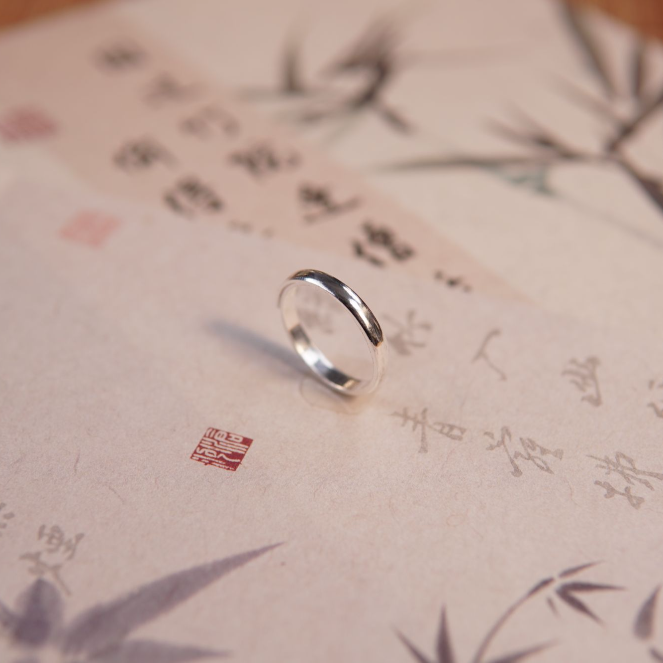 足银戒指 苗人匠银坊  光面素圈开口戒指