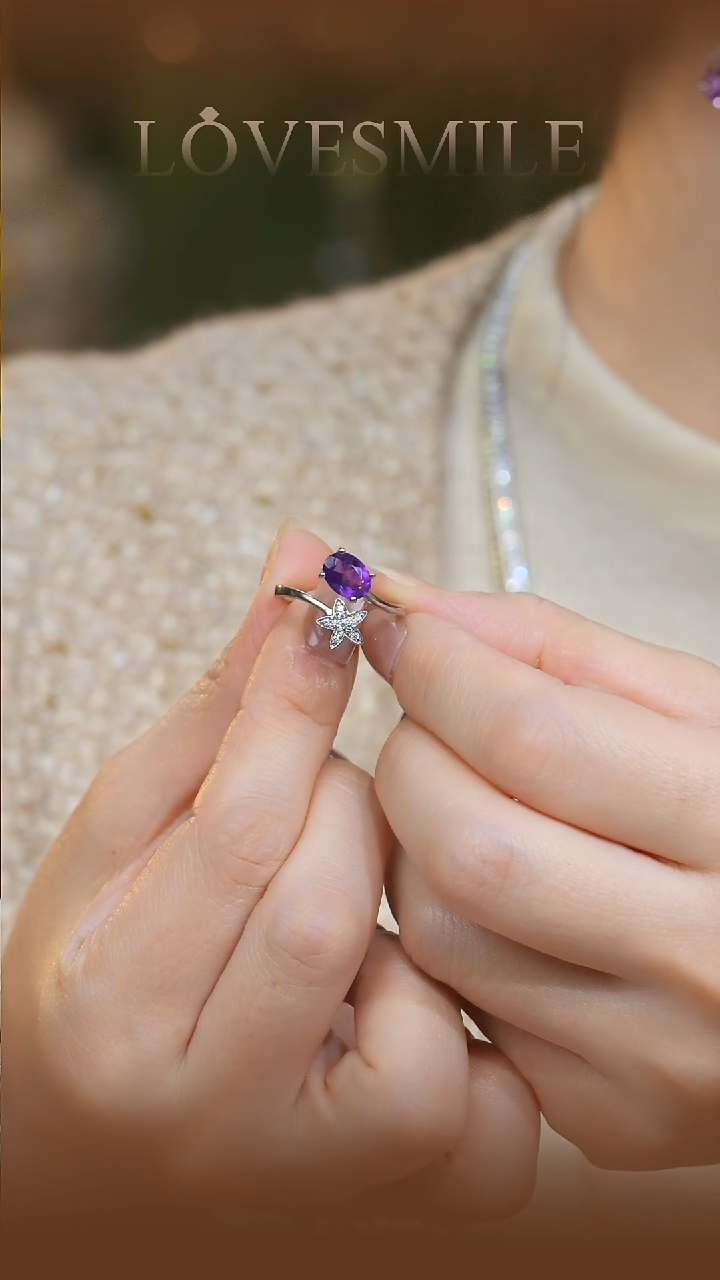 银S925镶嵌戒指紫晶016