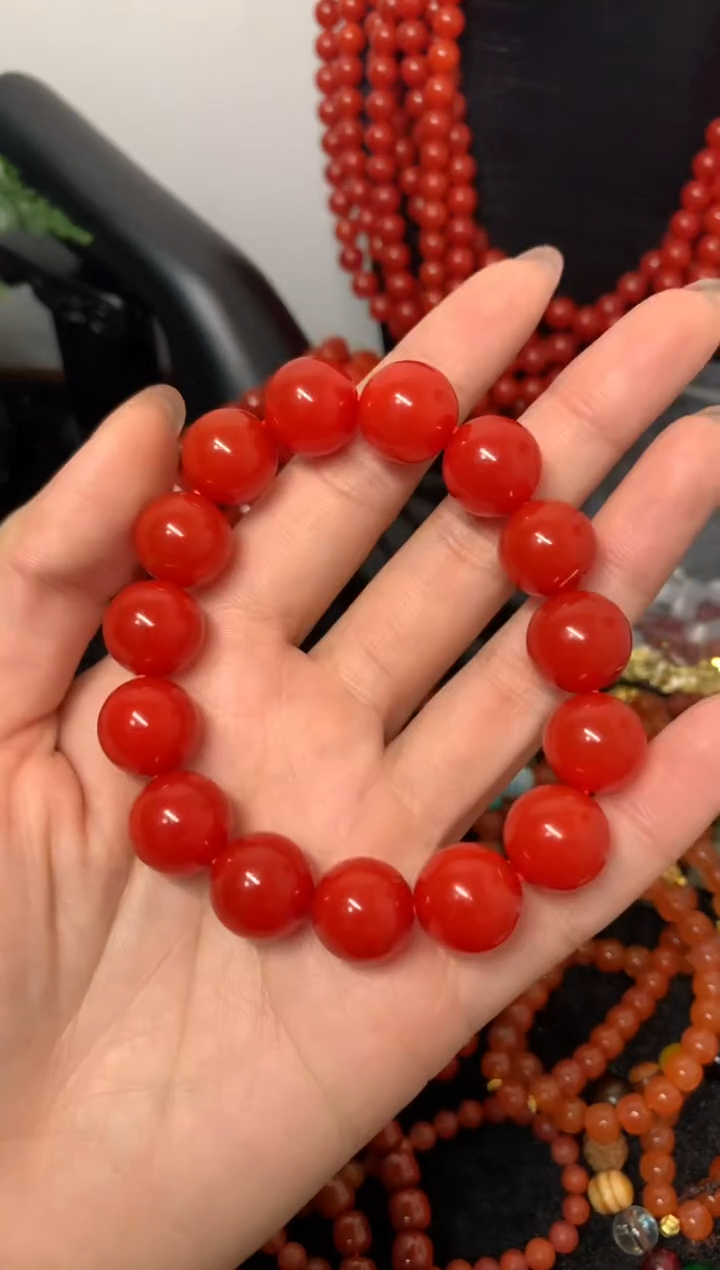 未镶嵌南红玛瑙手串南红手串樱桃红大圆珠手串