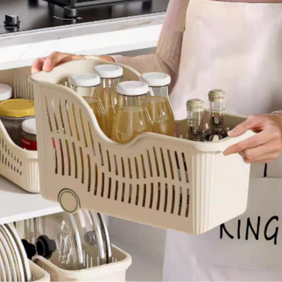 新款带轮橱窗收纳篮大号ABX017大号  奶油色 