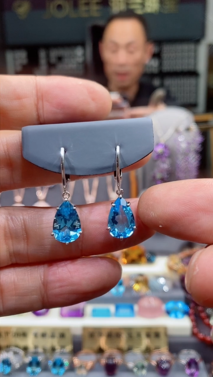 【闪购商品】托帕石耳钉银S925镶嵌托帕石耳钉