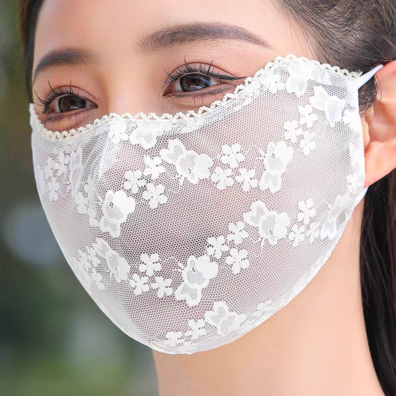 蓝蓝同款口罩女春夏花边高颜值网眼透气防紫外线遮脸面纱提花面罩