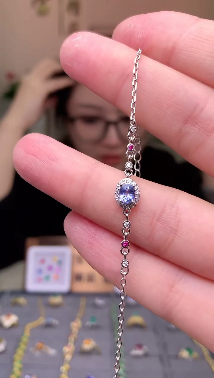 【闪购商品】蓝宝石手链银S925镶嵌手链