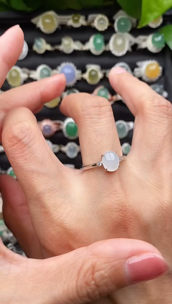 【闪购商品】翡翠戒指银S925镶嵌缅甸天然A货翡翠66  3-10