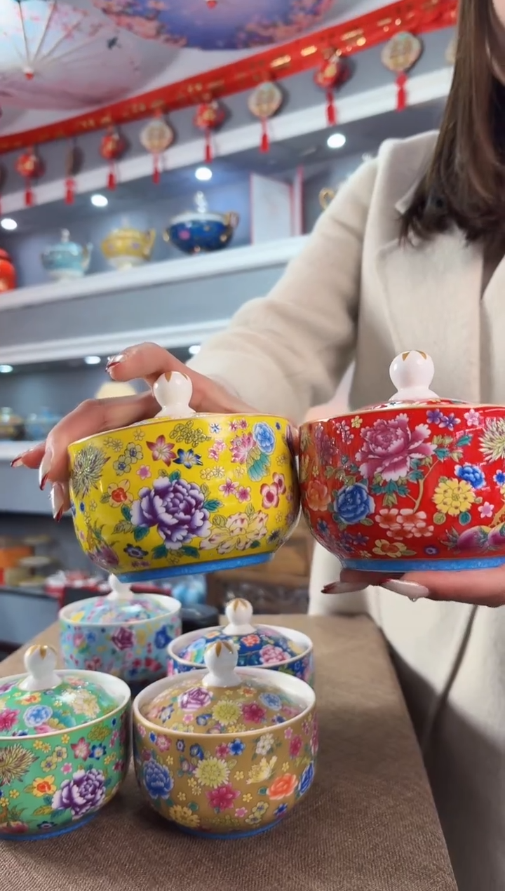 珐琅 锦绣万花炖盅2只装景德镇陶瓷