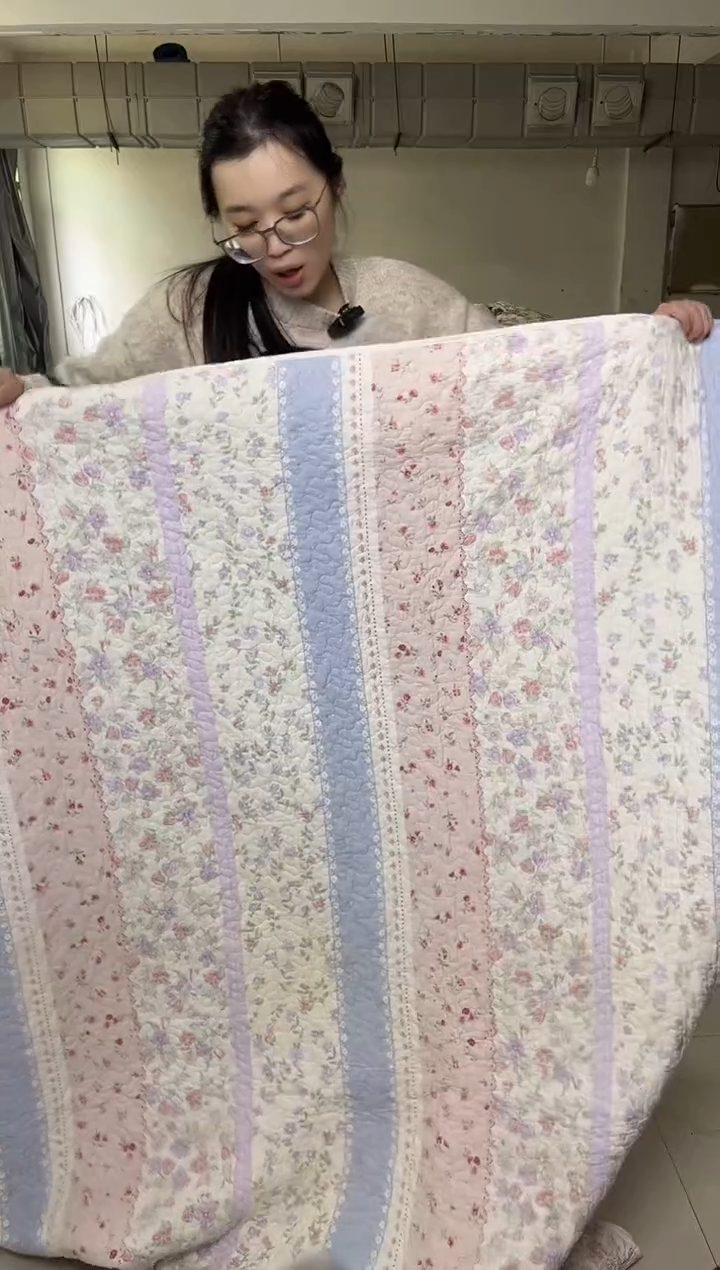棉200*220双面斜纹粉蓝条纹