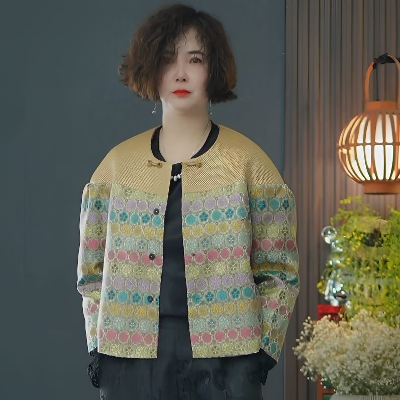 高档气质轻奢显瘦时尚大气天然不挑人丝2025春季外套百搭短款提花