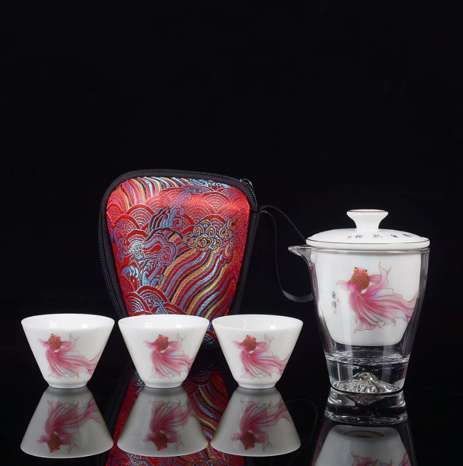 KK0262红鱼怡然自得旅行套便携茶具车载户外旅游过滤陶瓷出差
