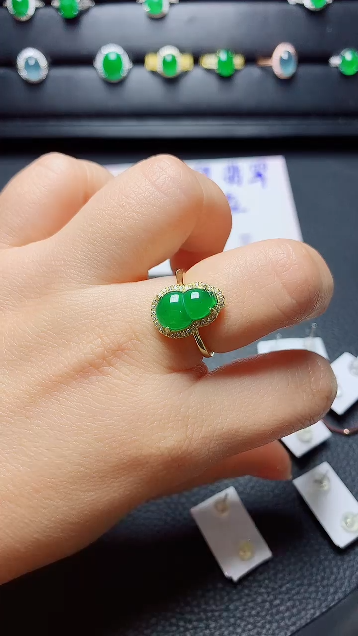 银S925镶嵌戒指翡翠天然翡翠A货s925银镶