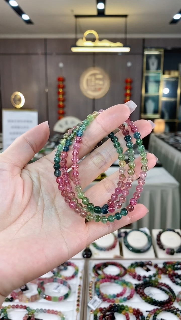 【闪购商品】碧玺三圈手串5mm+未镶嵌（多样性发一条）hon