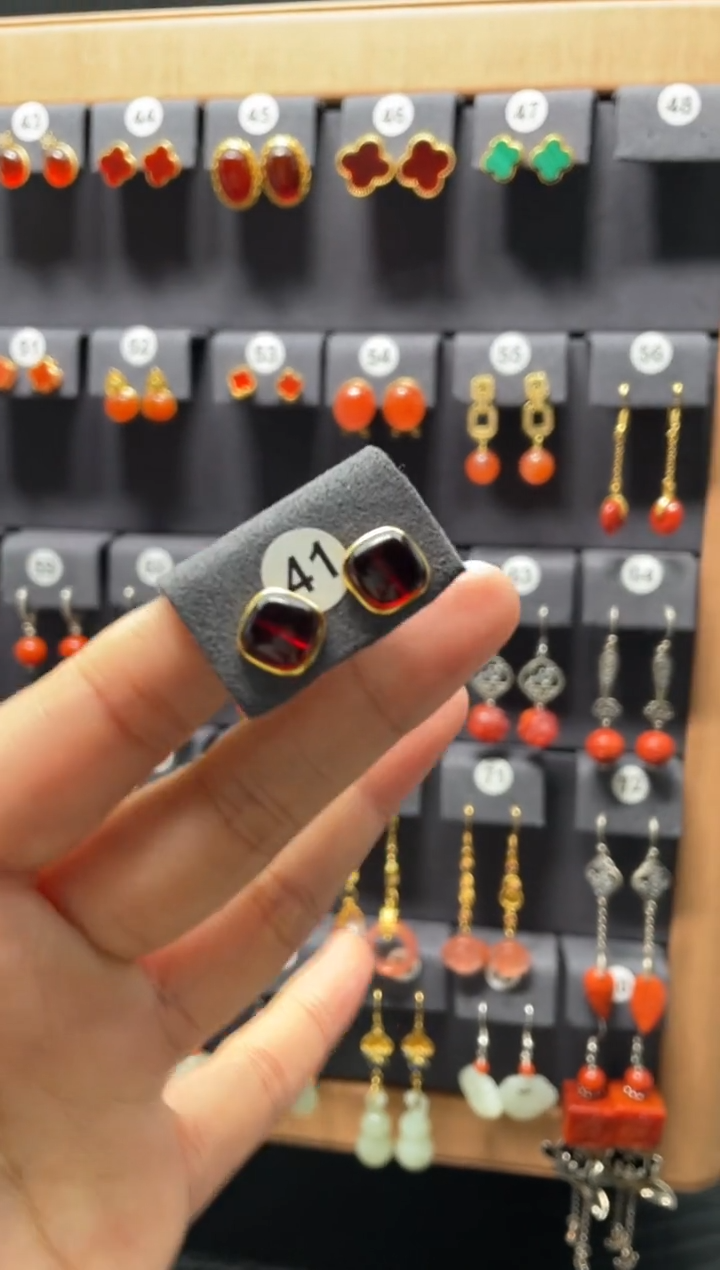 【闪购商品】血珀耳饰银S925镶嵌0041