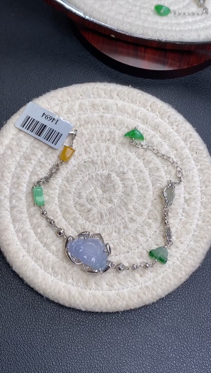 颈饰银S925镶嵌翡翠净货14694