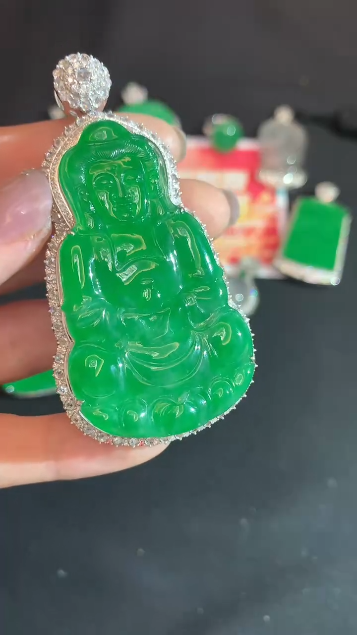 【闪购商品】翡翠18K金镶嵌吊坠(不含链)观音不退不换|95000+0