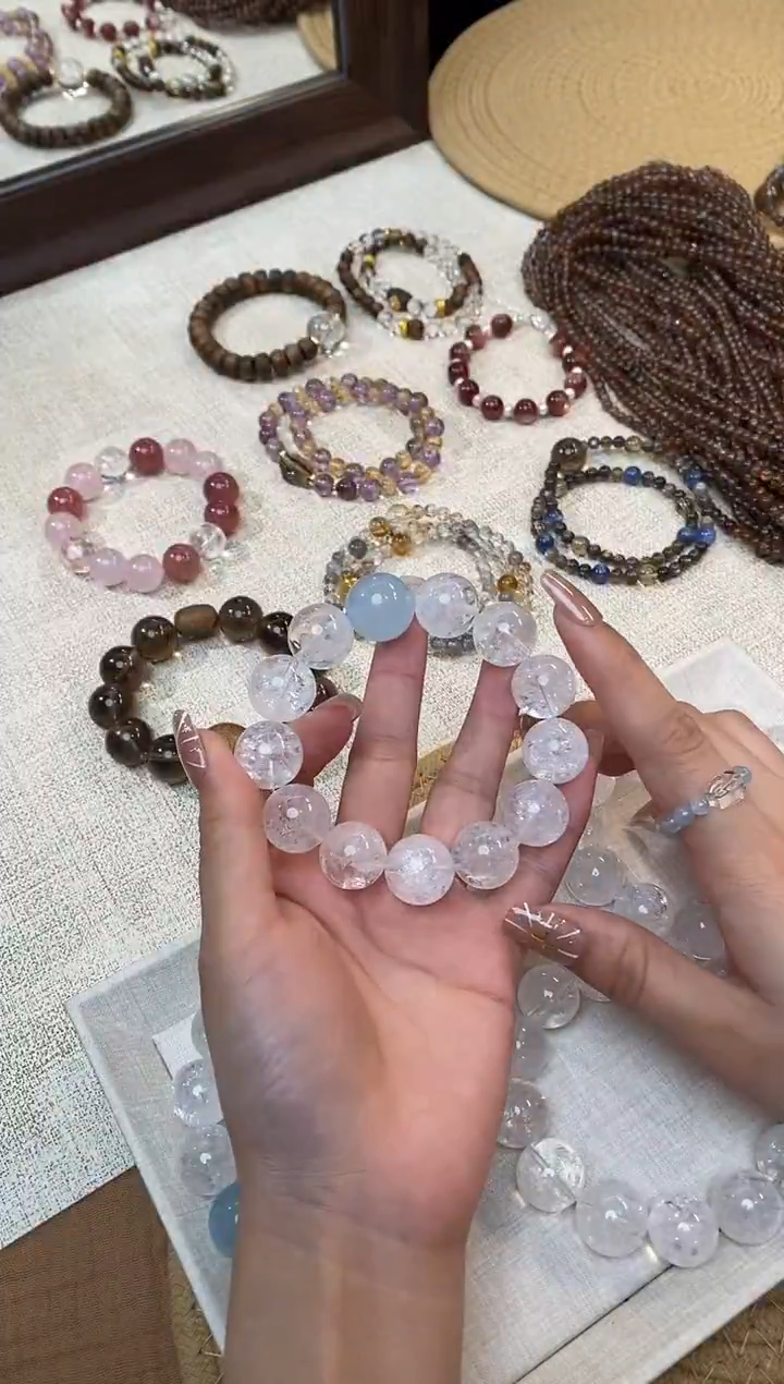 合金手链水晶《星河》喜马拉雅白水晶阿塞海蓝宝16-17mm多样性发一